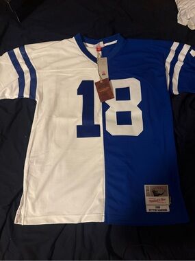 Mitchell & Ness Colts White and Blue Peyton Manning Split Football Jersey #18